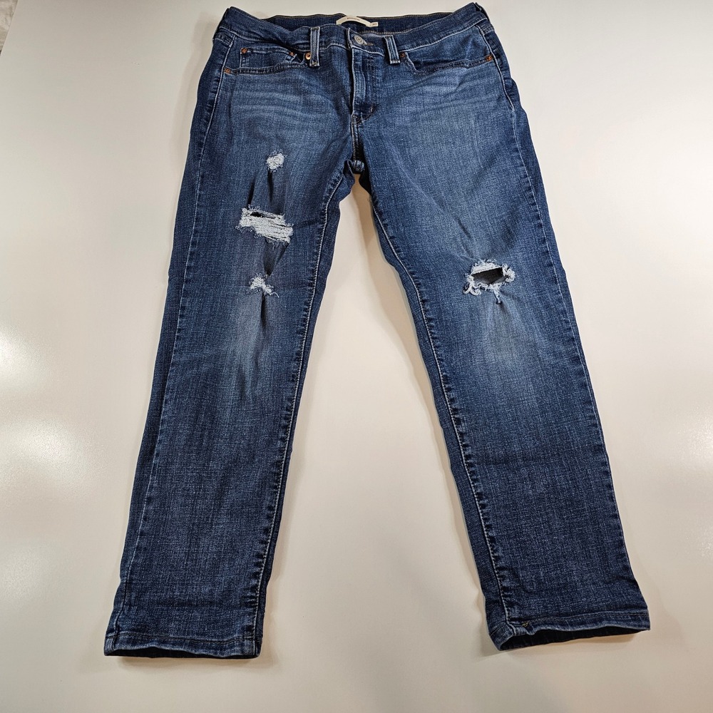 Levi Strauss Boyfriend Jeans Women's Size 30 Blue Denim Distressed